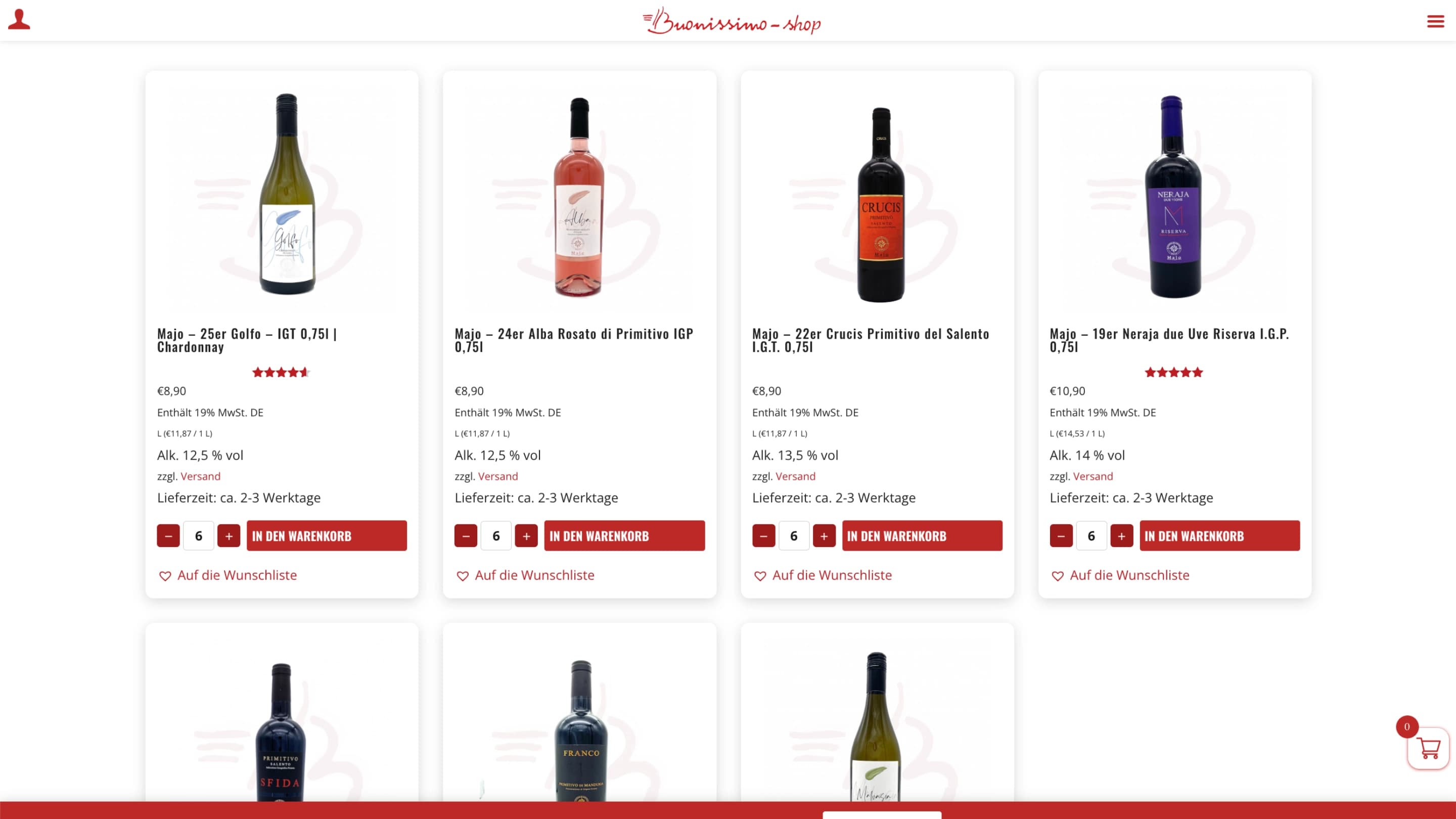 Startseite des alten Buonissimo-Shops – Desktop