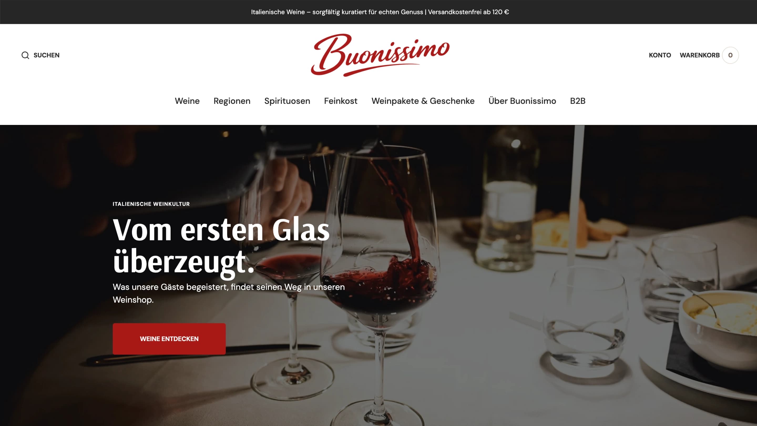 Startseite des neuen Buonissimo-Shops auf Shopify – Desktop